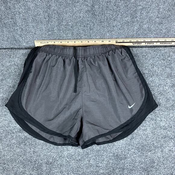 Nike Dri-Fit Shorts Womens Size L Gray Black Trim Running Lightweight Split Hem - Picture 1 of 9
